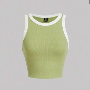 Green and White Ribbed Tank Top